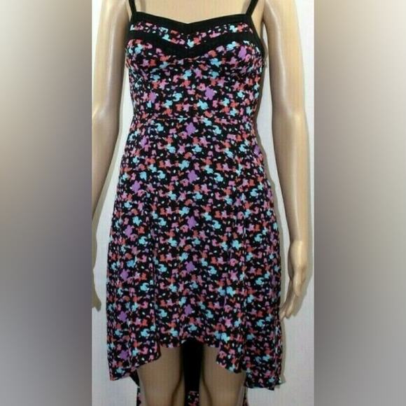Silence + Noise Black Pink Blue Floral Dress Spaghetti Strap High Low Flow - Picture 1 of 11